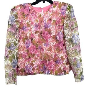 Vintage Floral Lace Blouse Top Pink Purple Green Womens Size 10 Whimsygoth